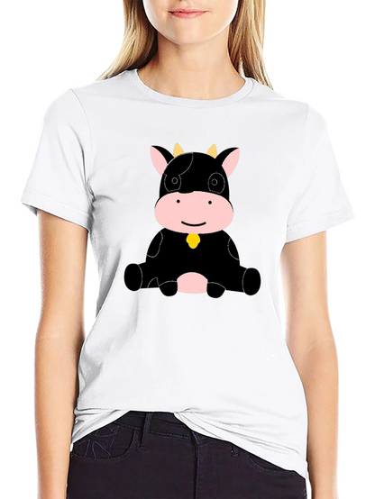 Camiseta Negra con Diseño de Vaca Adorable