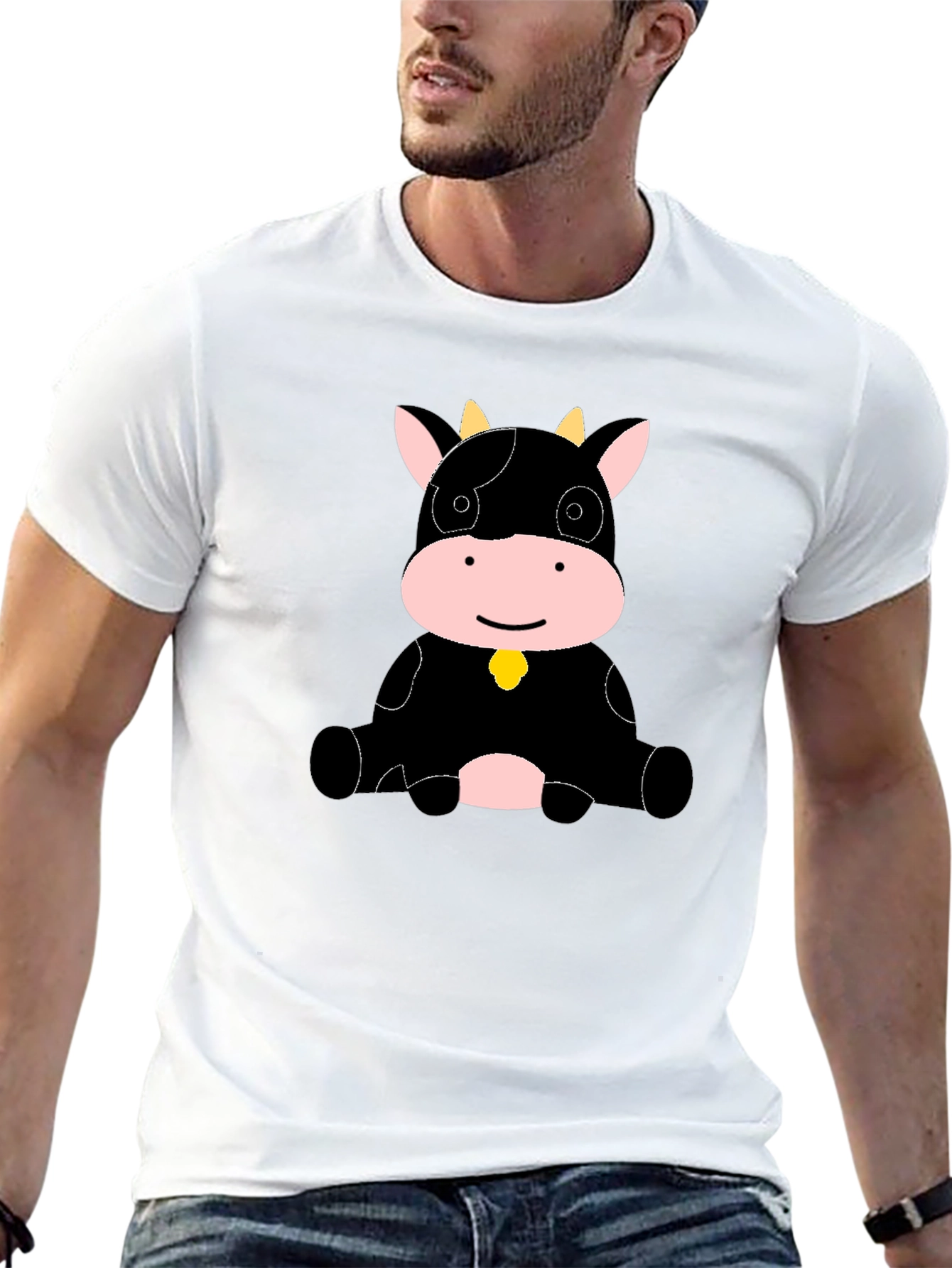 Camiseta Negra con Diseño de Vaca Adorable