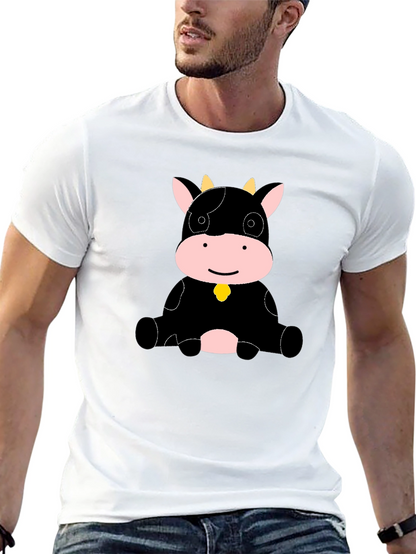 Camiseta Negra con Diseño de Vaca Adorable