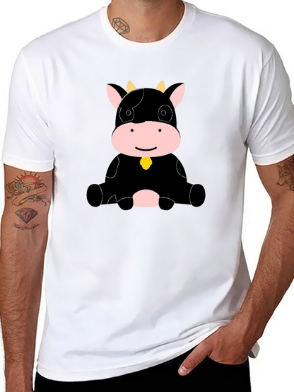 Camiseta Negra con Diseño de Vaca Adorable