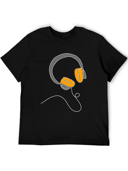 Camiseta Negra con Diseño de Auriculares Lineales
