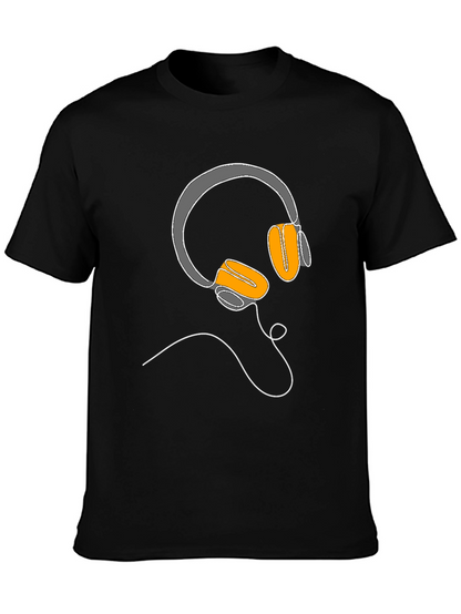 Camiseta Negra con Diseño de Auriculares Lineales