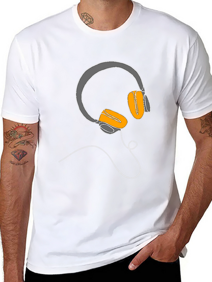 Camiseta Negra con Diseño de Auriculares Lineales