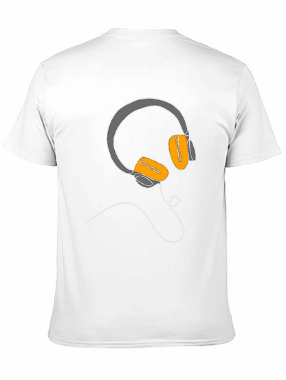 Camiseta Negra con Diseño de Auriculares Lineales
