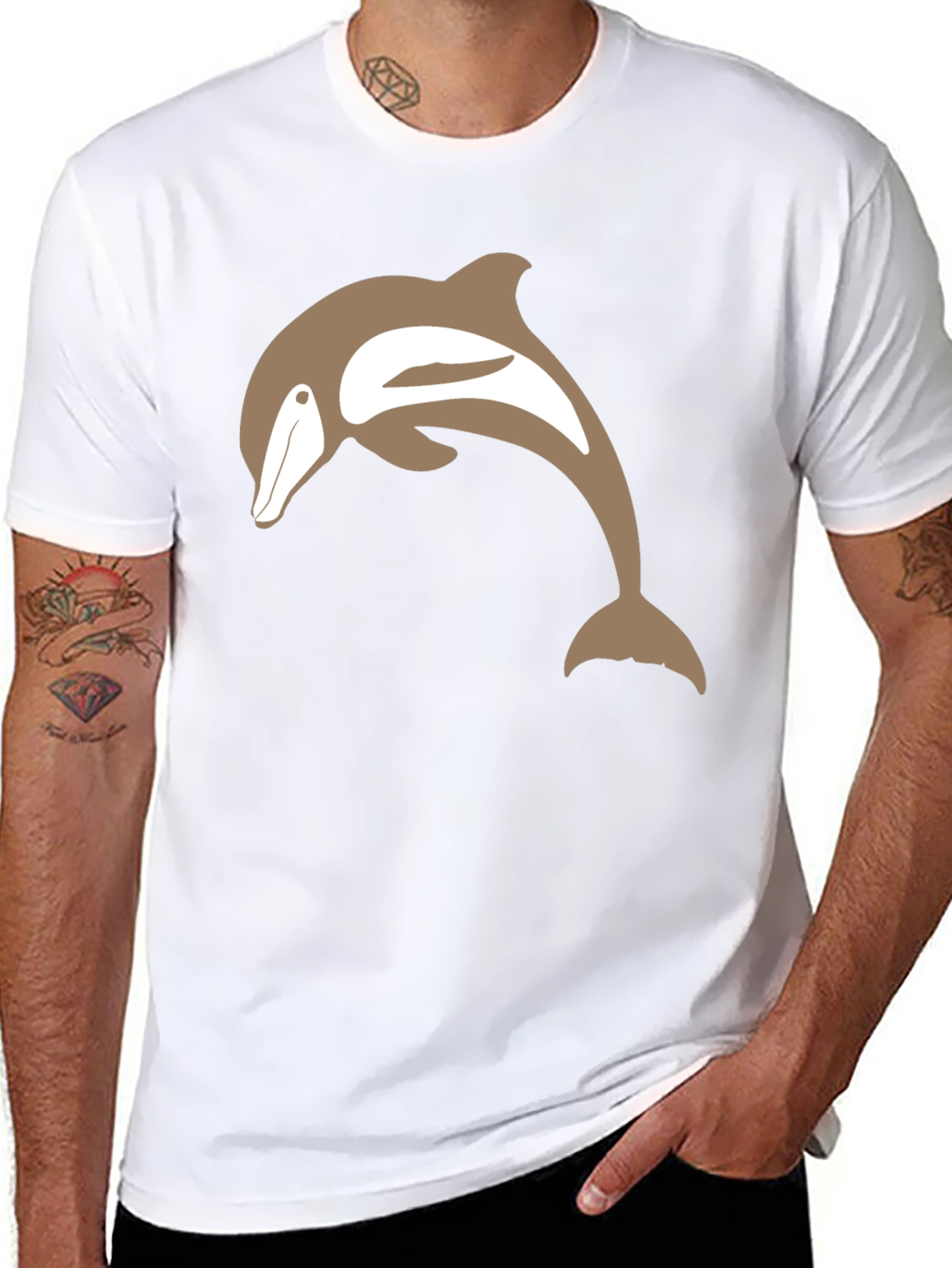 Camiseta Negra con Delfín Marrón