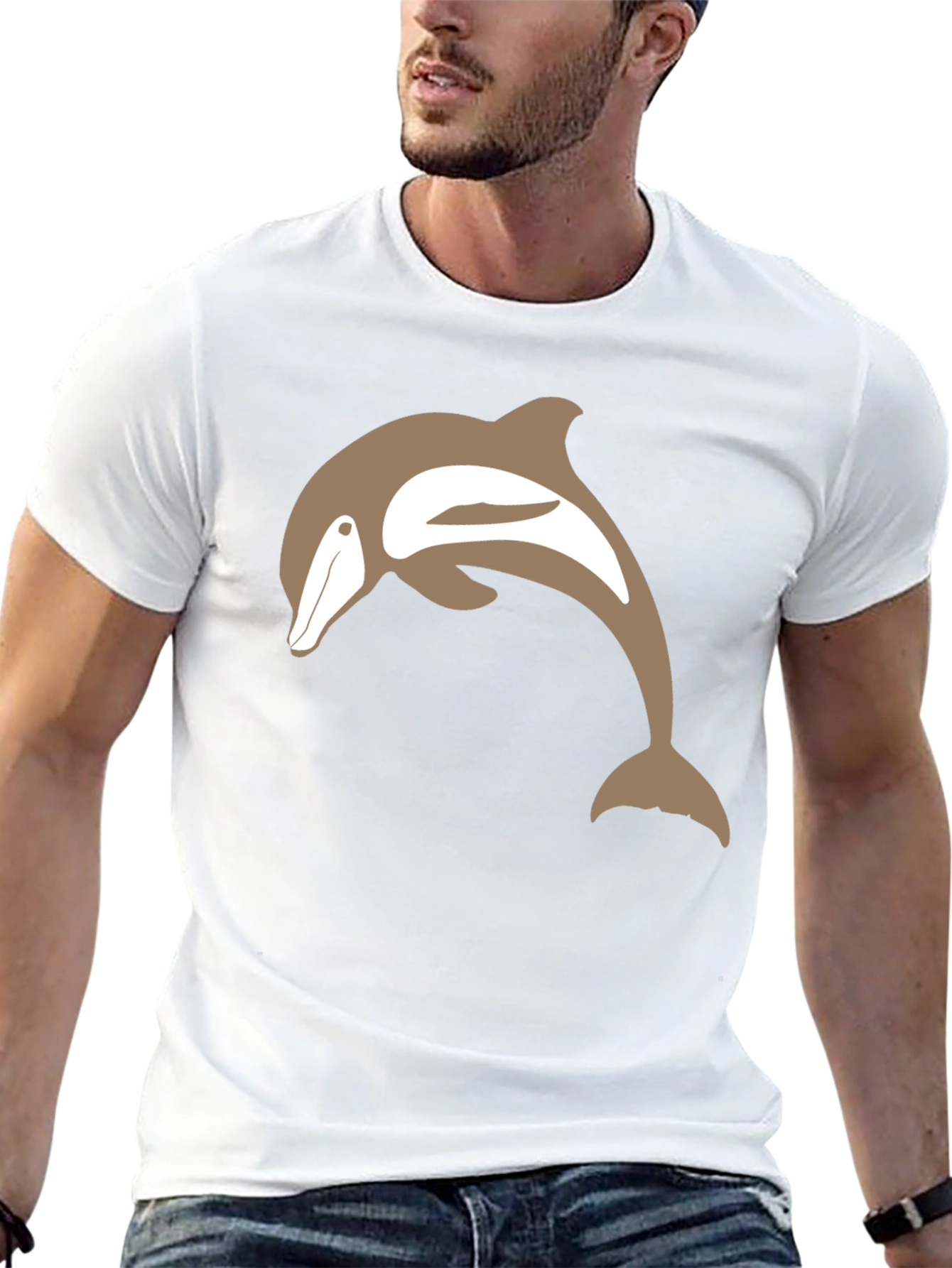 Camiseta Negra con Delfín Marrón
