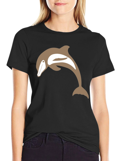 Camiseta Negra con Delfín Marrón