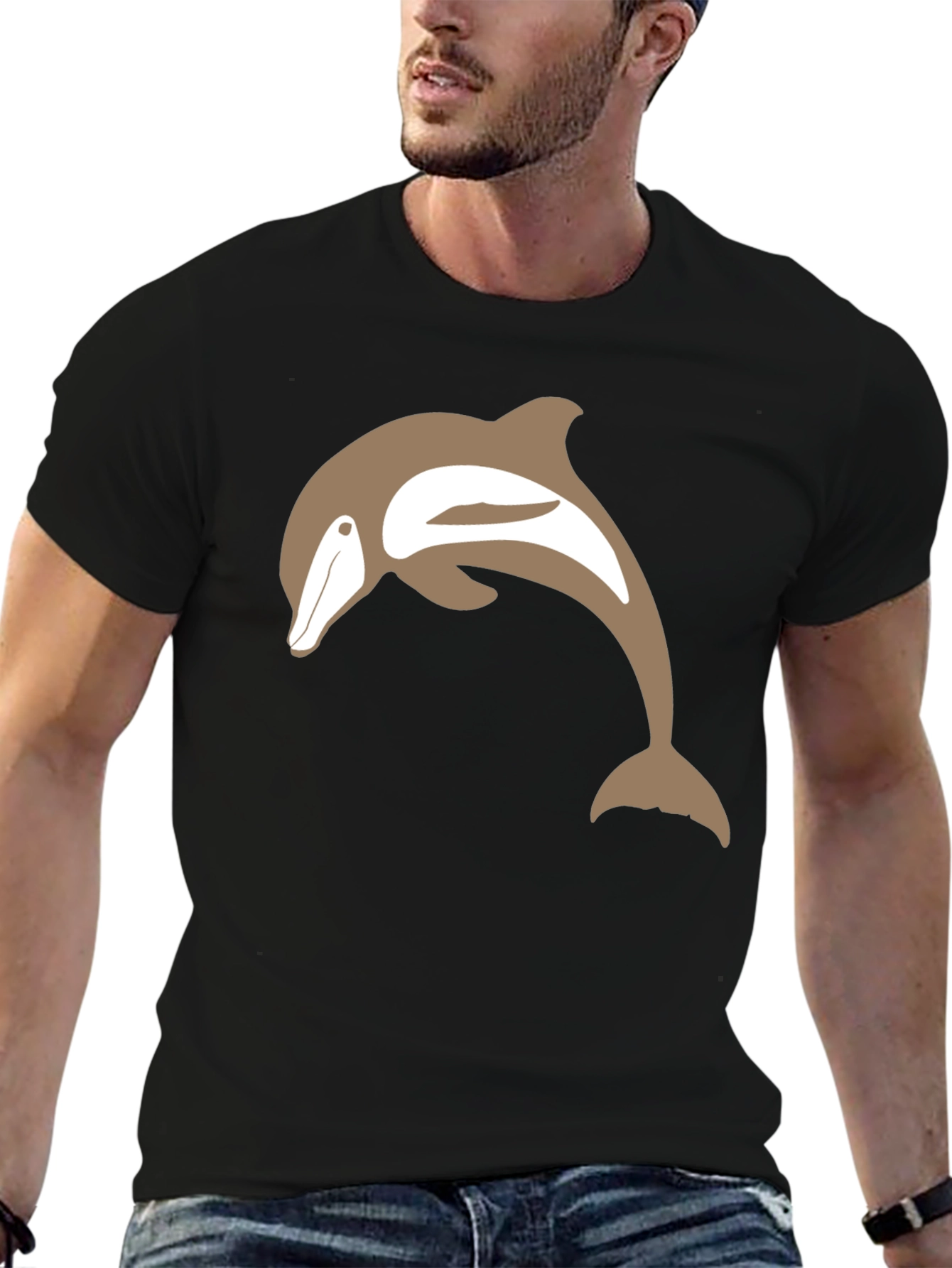 Camiseta Negra con Delfín Marrón