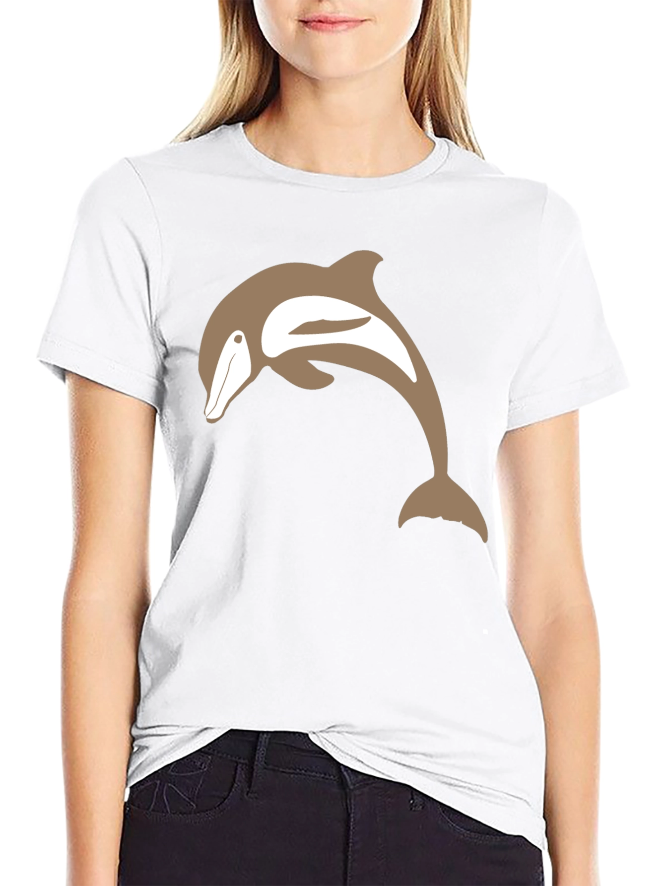Camiseta Negra con Delfín Marrón
