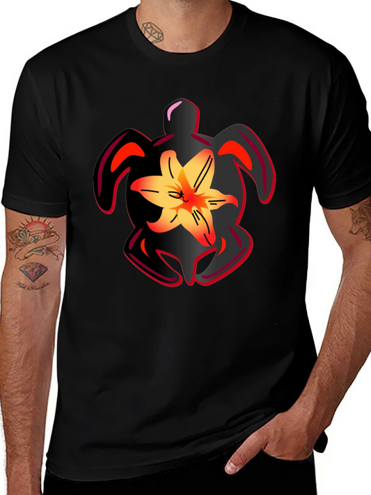 Camiseta Negra con Diseño de Tortuga y Flor