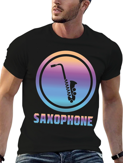 Camiseta Negra con Diseño de Saxofón Retro