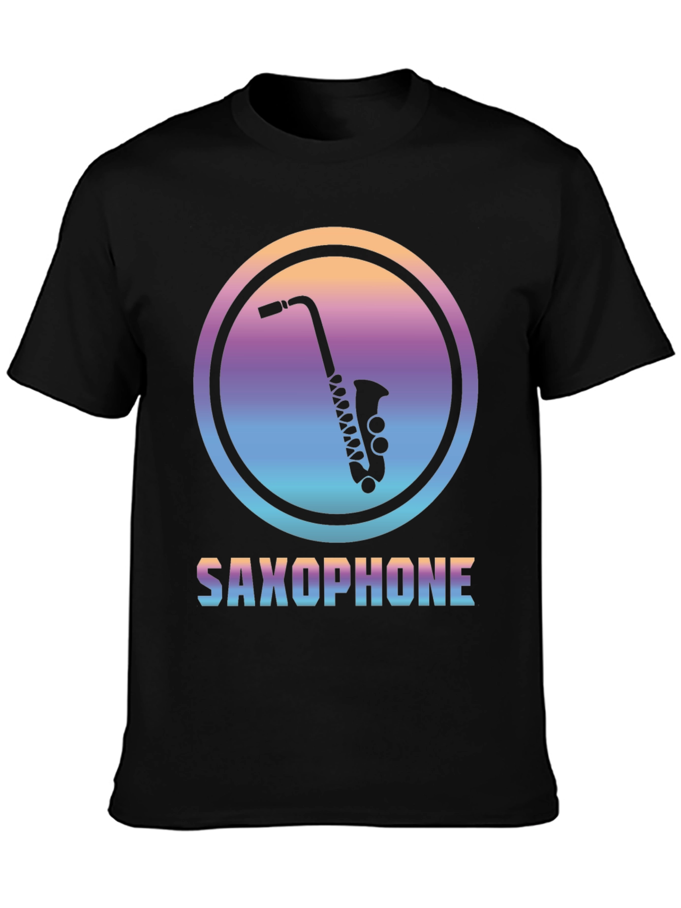 Camiseta Negra con Diseño de Saxofón Retro