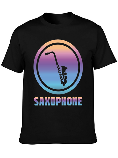 Camiseta Negra con Diseño de Saxofón Retro