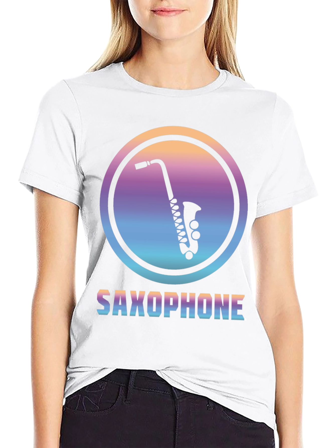 Camiseta Negra con Diseño de Saxofón Retro