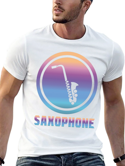 Camiseta Negra con Diseño de Saxofón Retro