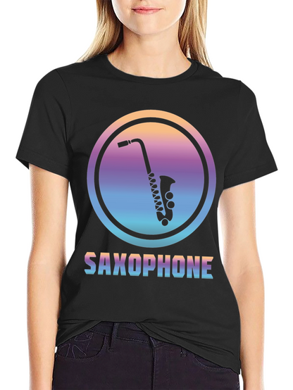 Camiseta Negra con Diseño de Saxofón Retro