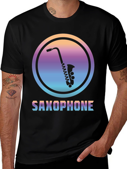 Camiseta Negra con Diseño de Saxofón Retro