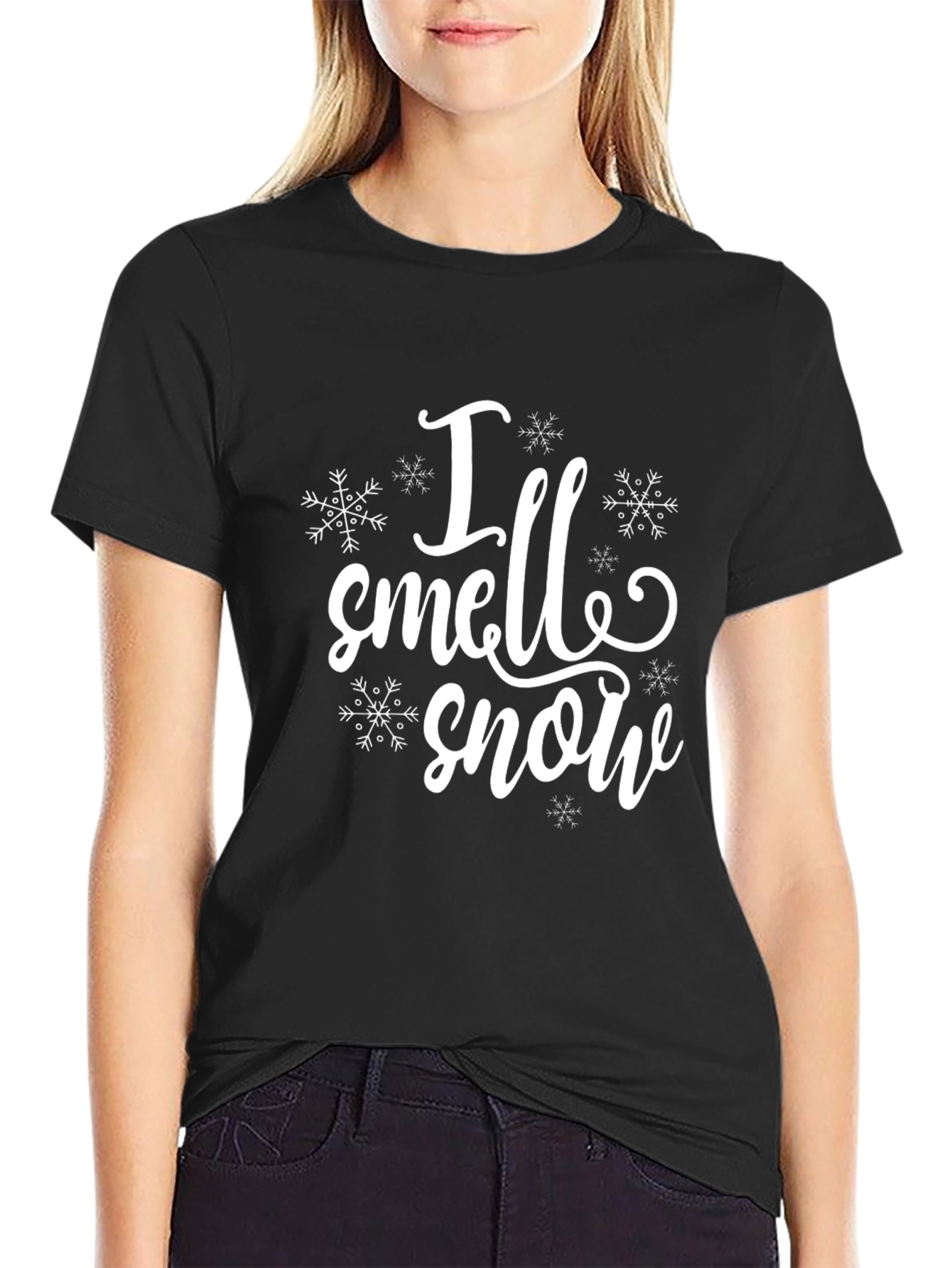 Camiseta Negra I Smell Snow para Invierno