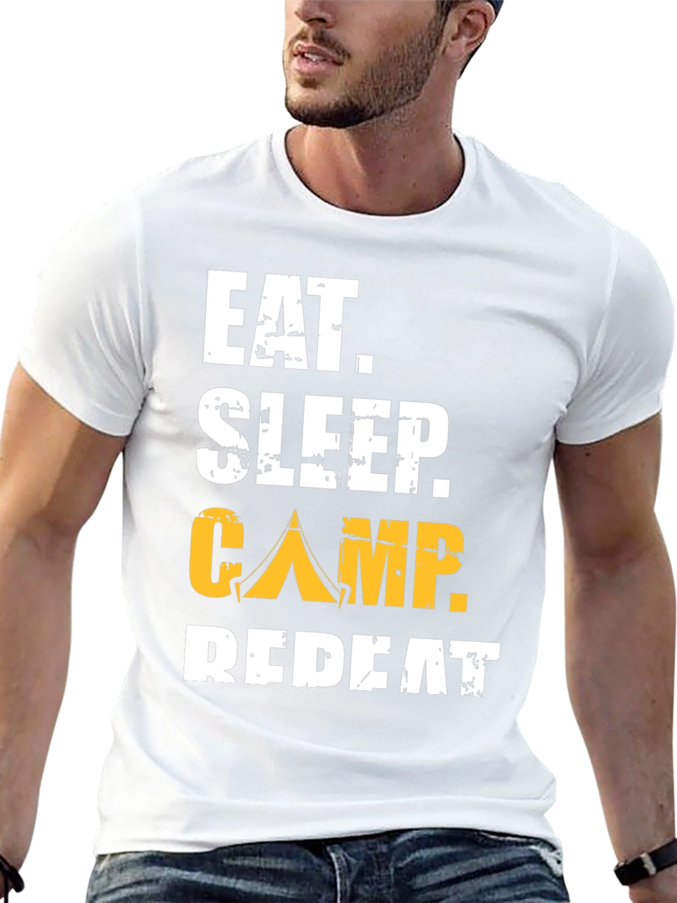Camiseta Negra: Come Duerme Acampa Repite