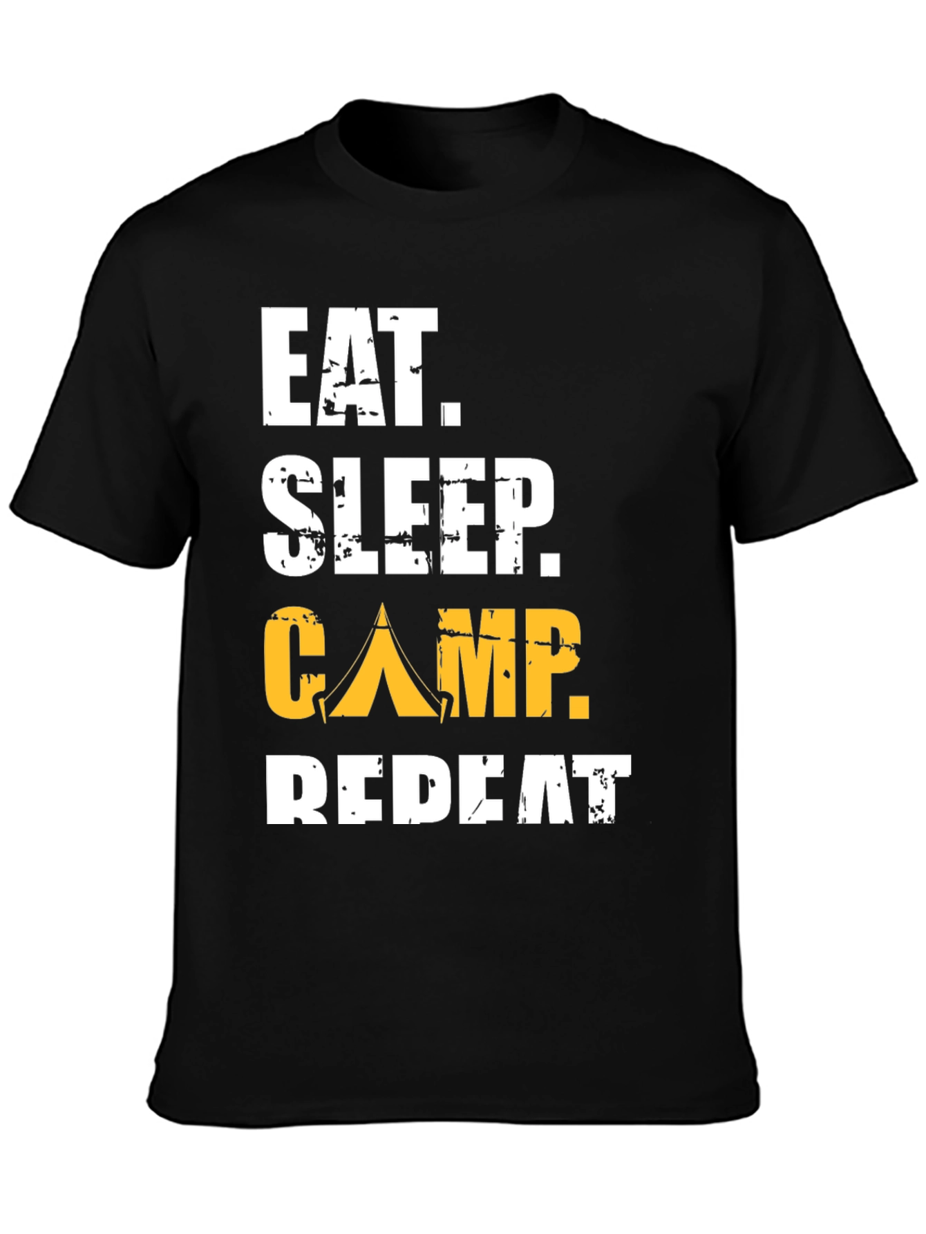 Camiseta Negra: Come Duerme Acampa Repite