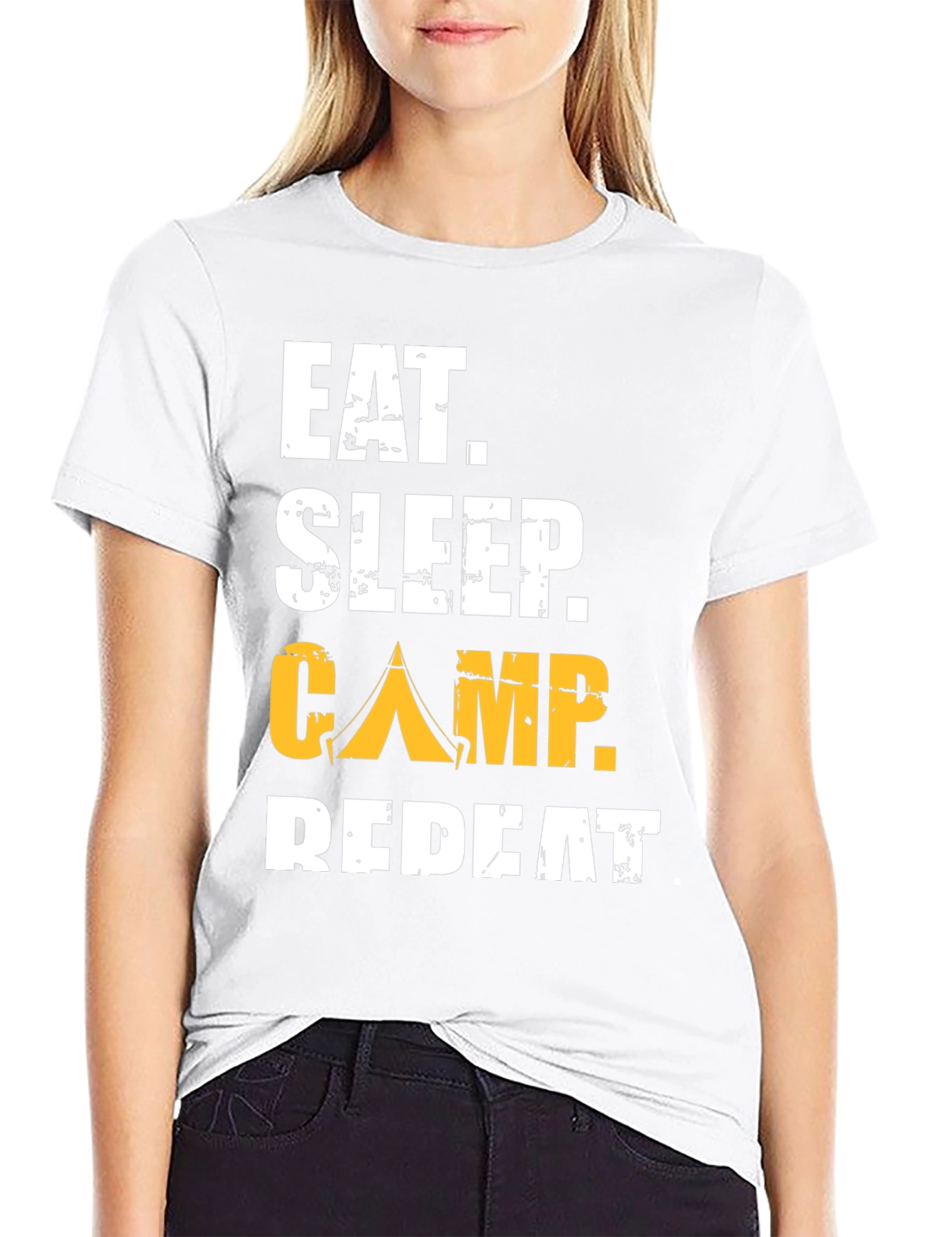 Camiseta Negra: Come Duerme Acampa Repite