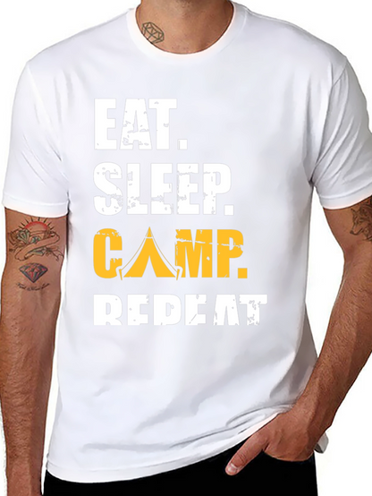 Camiseta Negra: Come Duerme Acampa Repite