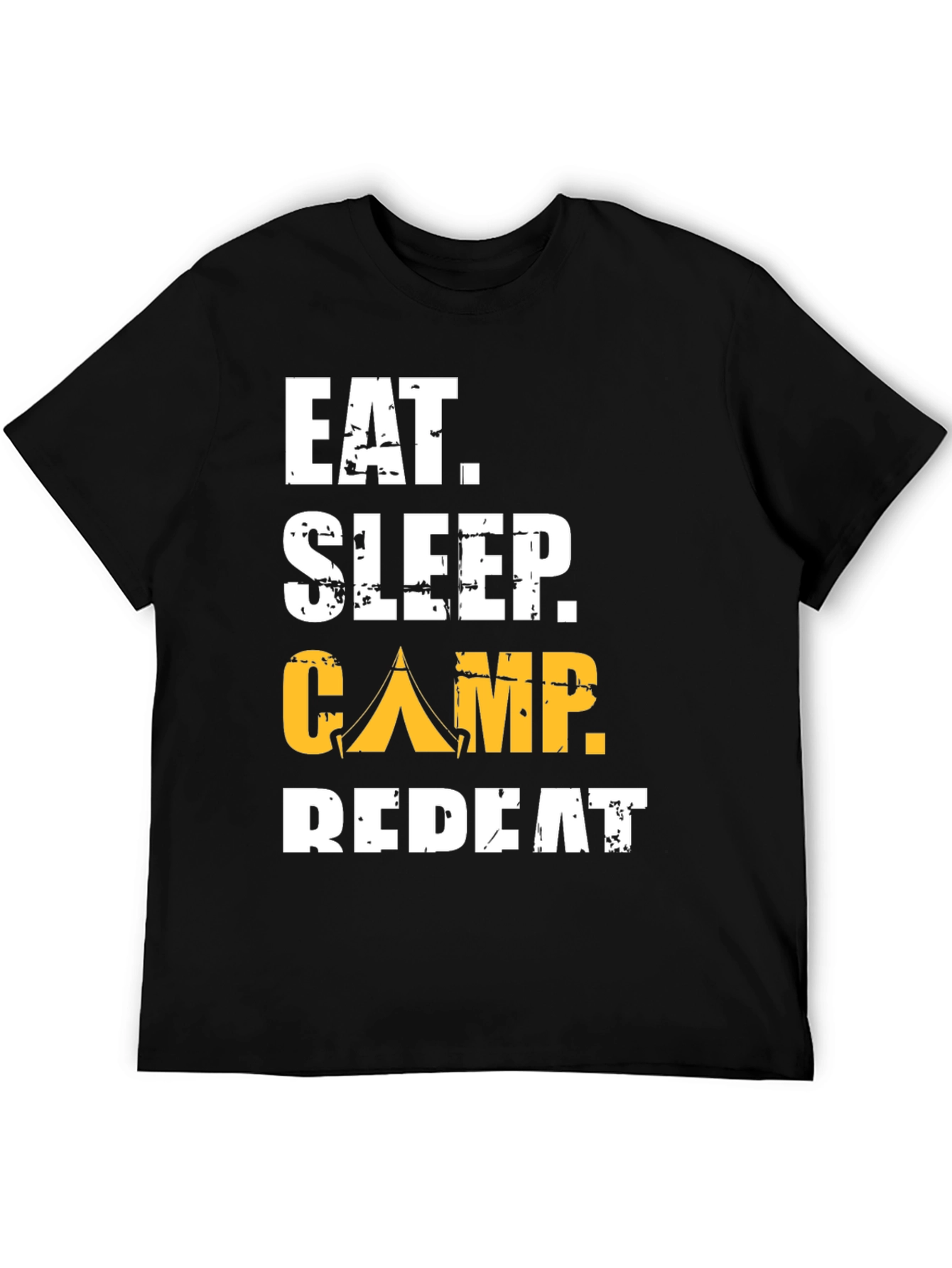 Camiseta Negra: Come Duerme Acampa Repite