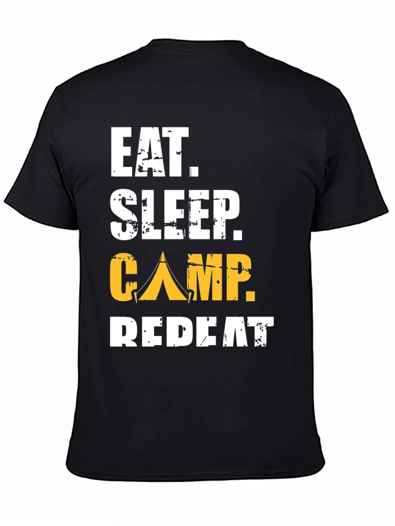 Camiseta Negra: Come Duerme Acampa Repite