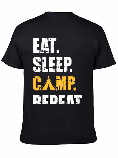 Camiseta Negra: Come Duerme Acampa Repite