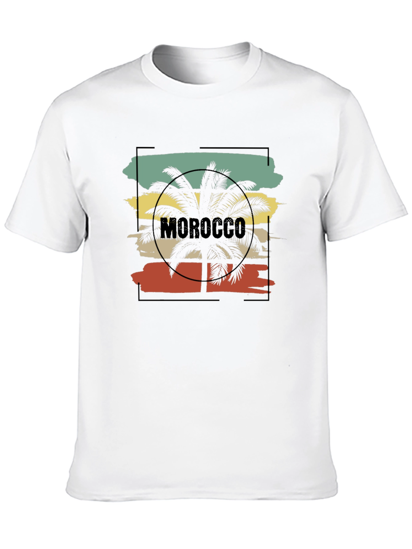 Camiseta Negra con Diseño de Marruecos y Palmera