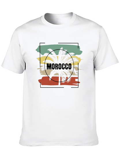 Camiseta Negra con Diseño de Marruecos y Palmera