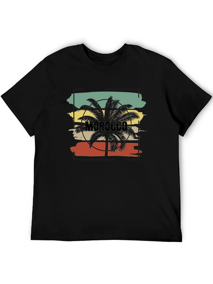 Camiseta Negra con Diseño de Marruecos y Palmera