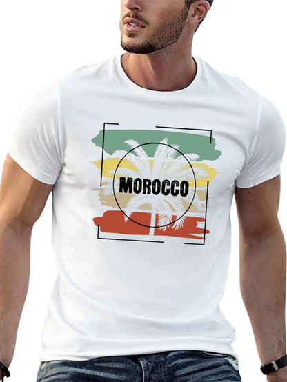 Camiseta Negra con Diseño de Marruecos y Palmera