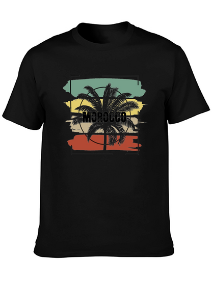 Camiseta Negra con Diseño de Marruecos y Palmera
