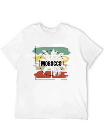 Camiseta Negra con Diseño de Marruecos y Palmera