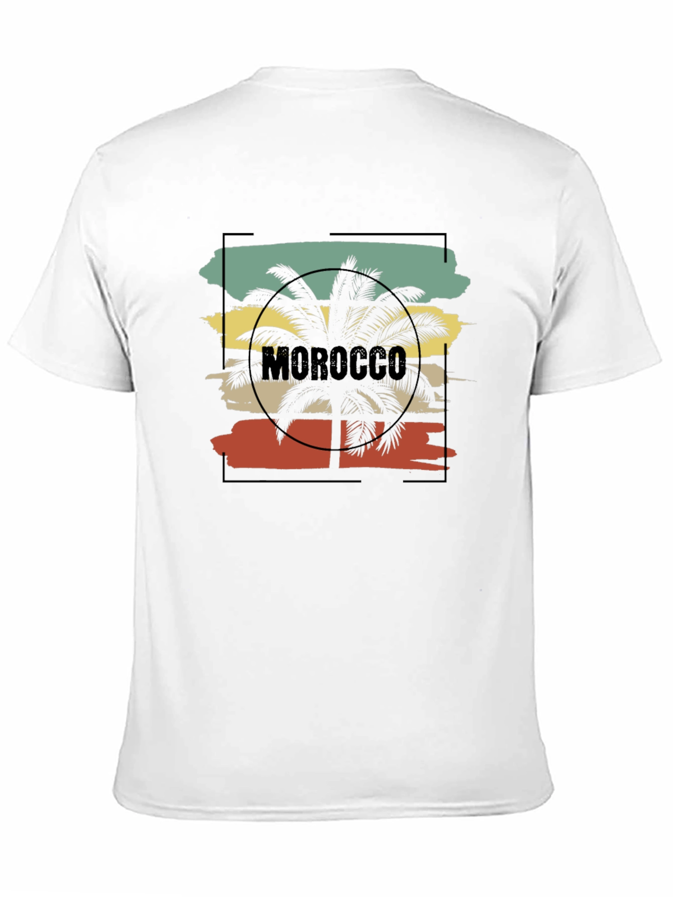 Camiseta Negra con Diseño de Marruecos y Palmera