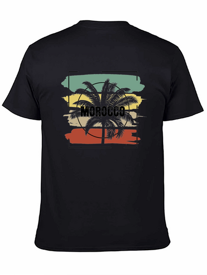 Camiseta Negra con Diseño de Marruecos y Palmera