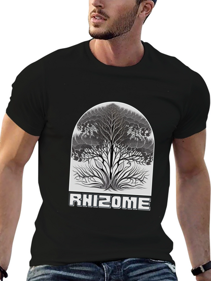 Camiseta Negra Rhizome con Diseño de Árbol