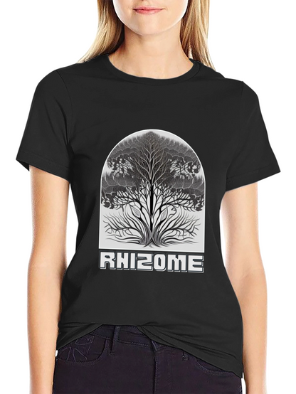 Camiseta Negra Rhizome con Diseño de Árbol