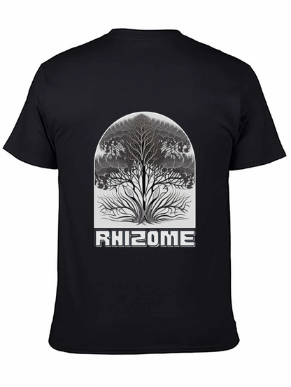 Camiseta Negra Rhizome con Diseño de Árbol