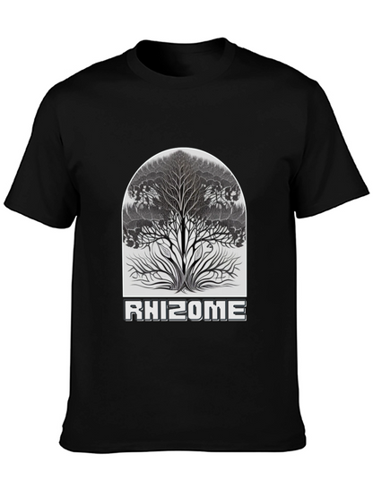 Camiseta Negra Rhizome con Diseño de Árbol