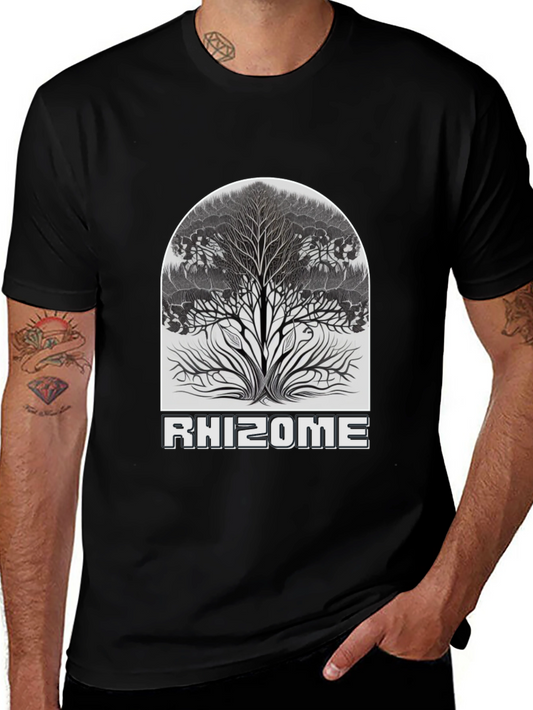Camiseta Negra Rhizome con Diseño de Árbol