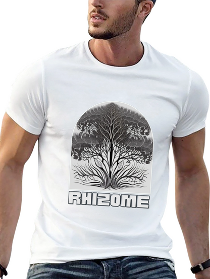 Camiseta Negra Rhizome con Diseño de Árbol