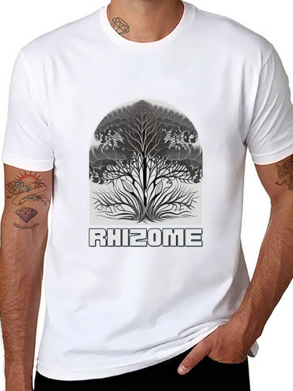 Camiseta Negra Rhizome con Diseño de Árbol