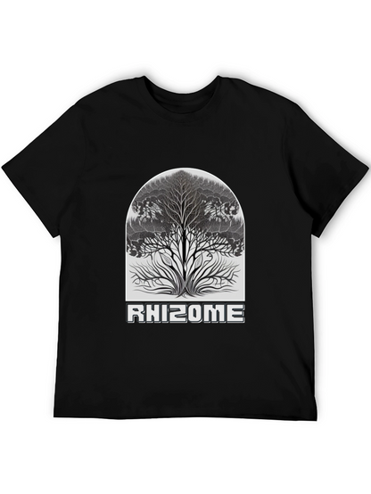 Camiseta Negra Rhizome con Diseño de Árbol