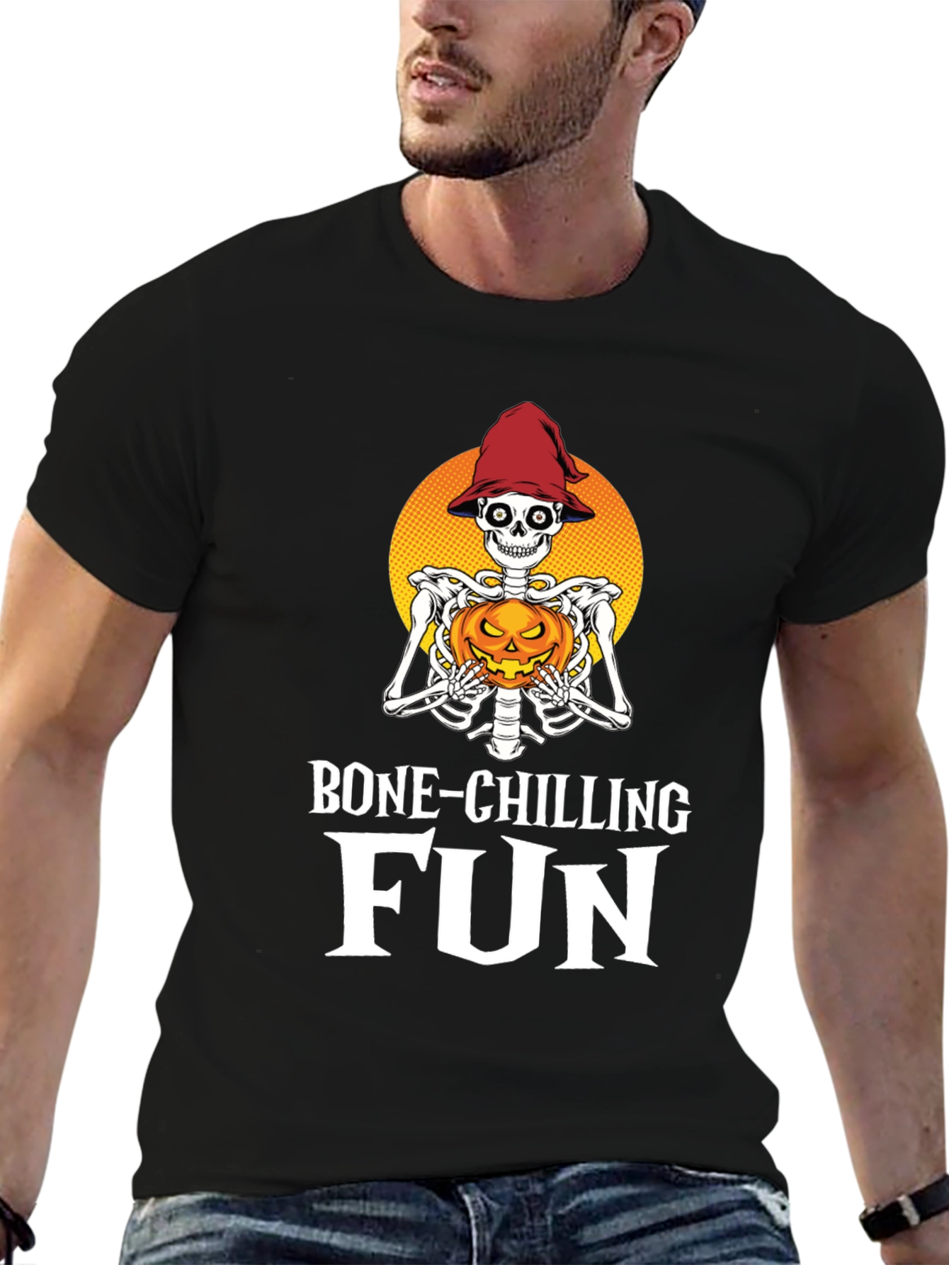 Camiseta Halloween Esqueleto con Calabaza