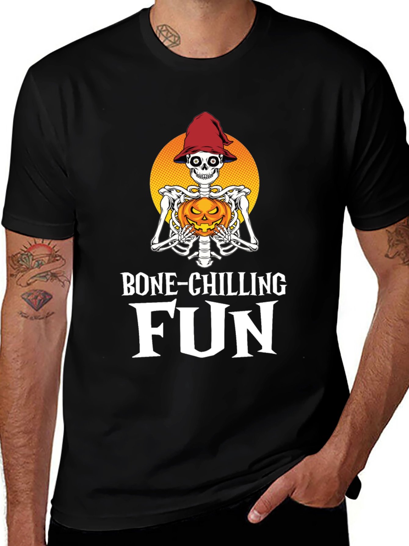Camiseta Halloween Esqueleto con Calabaza