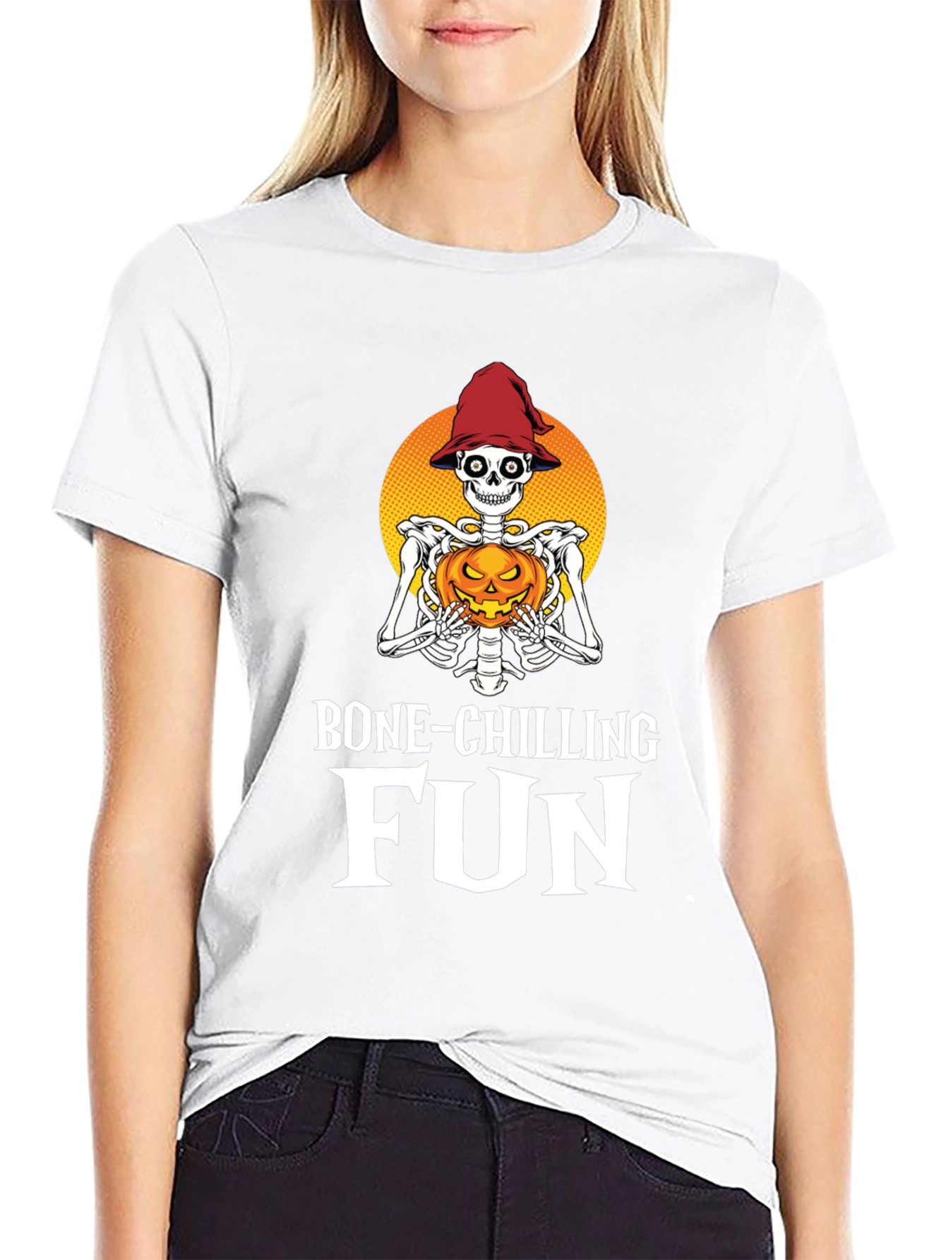 Camiseta Halloween Esqueleto con Calabaza