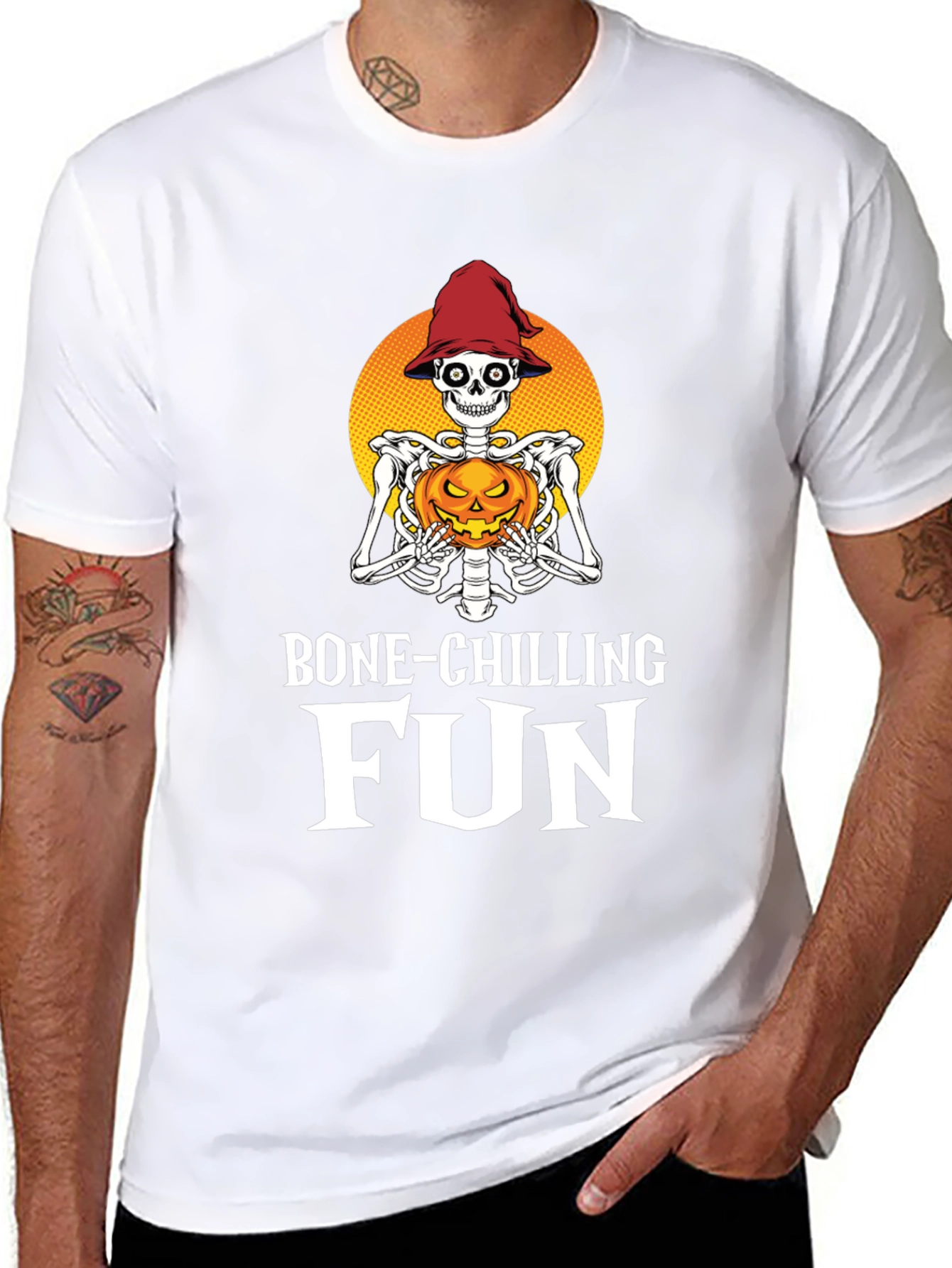 Camiseta Halloween Esqueleto con Calabaza