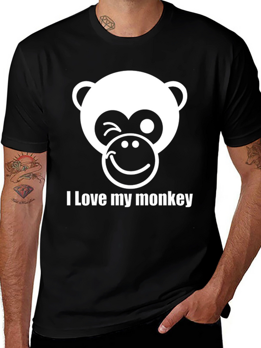 Camiseta Negra Hombre - Diseño Mono Sonriente